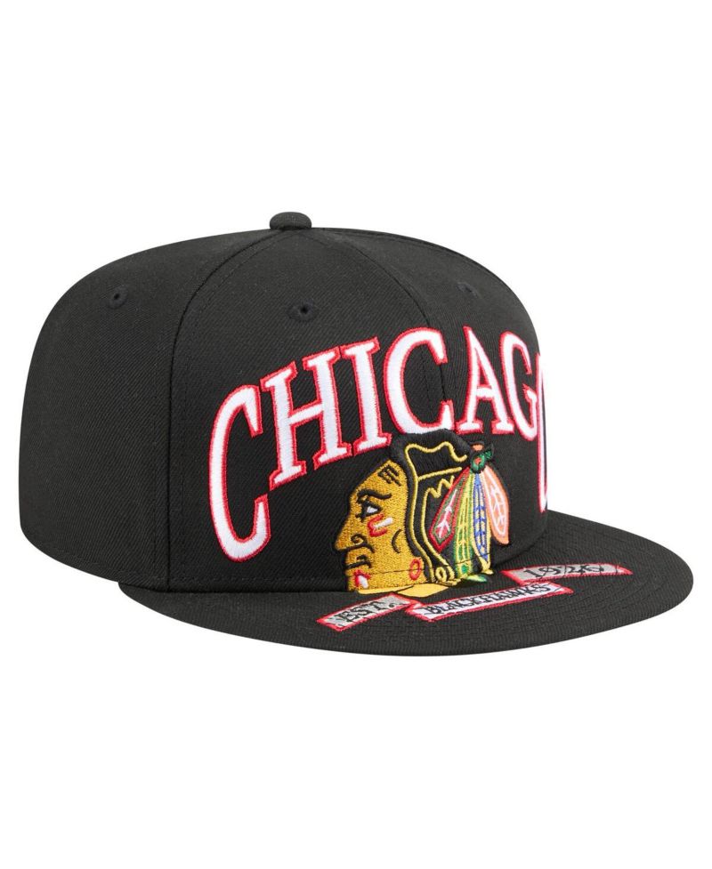 Men's Black Chicago Blackhawks Oversized Arch 59Fifty Fitted Hat