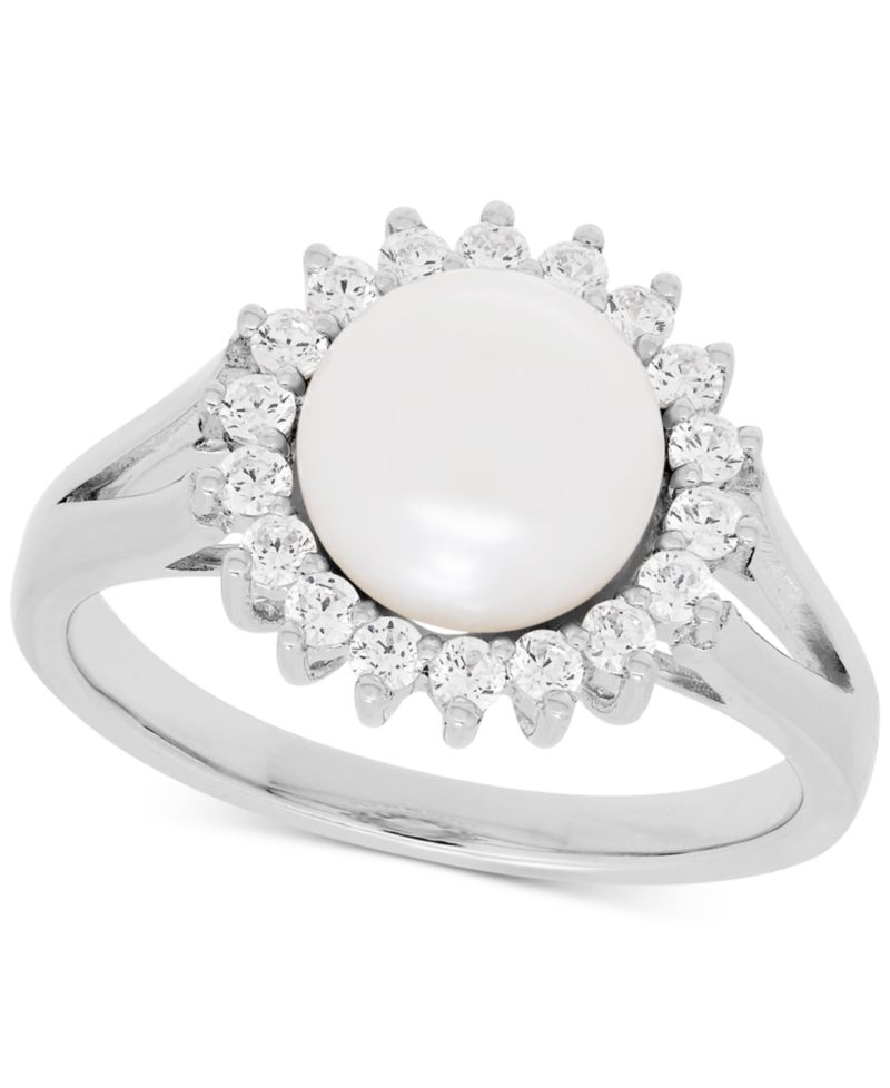 Cultured Freshwater Pearl (8mm) and Cubic Cubic Zirconia Jewelry Set in Sterling Silver