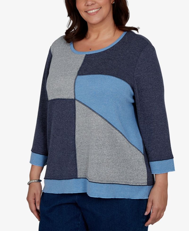 Plus Size Heathered Colorblock 3/4-Sleeve Top