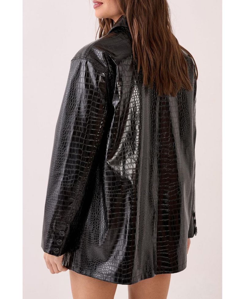 Women's Croc Vinyl Faux Leather Clean Jacket