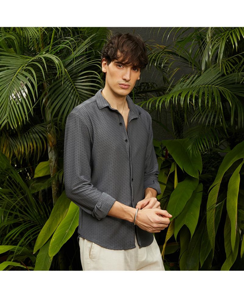 Men's Space Grey Hive-Textured Shirt