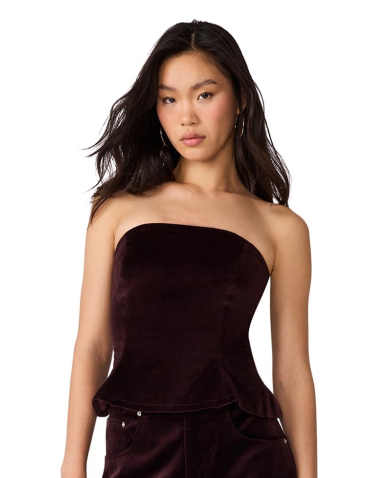 Women's Dawnette Strapless Velvet Peplum Top