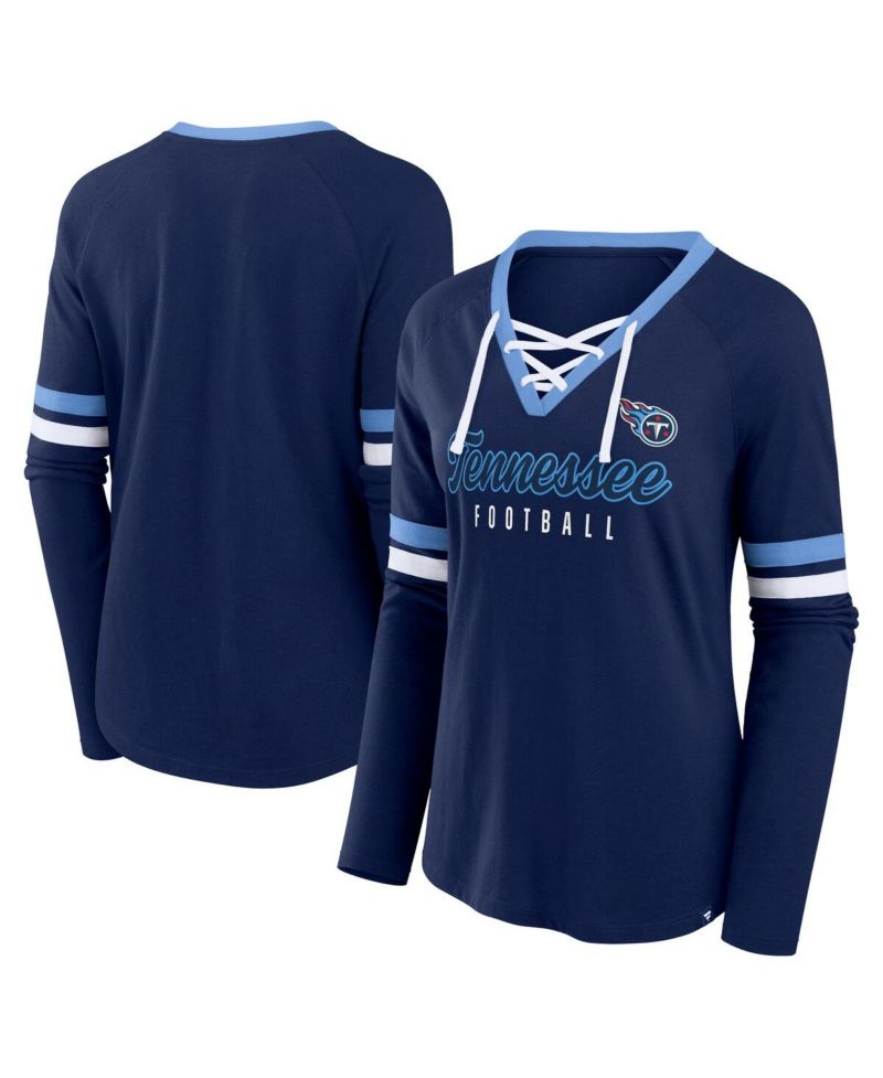 Women's Navy Tennessee Titans Won and Done Lace-Up Long Sleeve Fashion Top