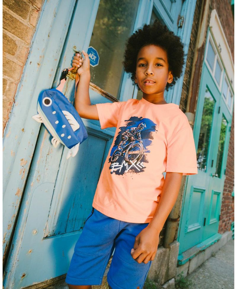 Toddler Boys Cotton Jersey T-Shirt with Bmx Print Orange - Toddler|Child