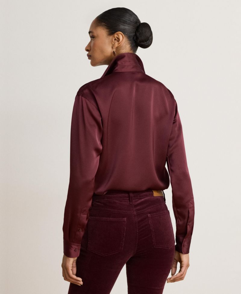 Petite Long-Sleeve Satin Blouse