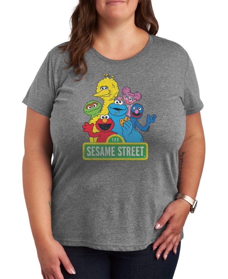 Trendy Plus Size Sesame Street Group Graphic Crew Neck T-Shirt
