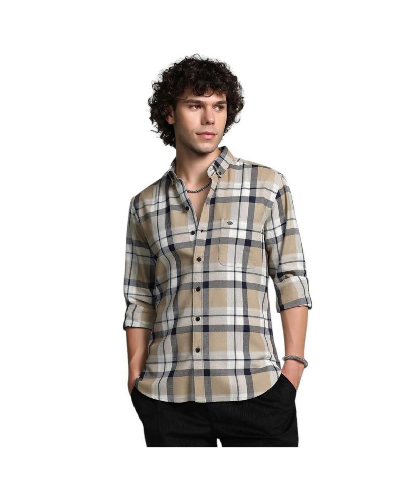 Men's Sand Beige Shadow-Checkered Shirt