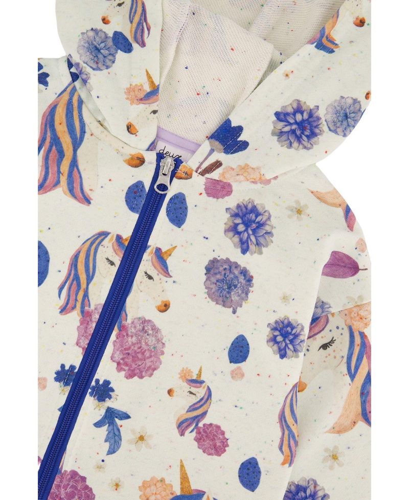 Kids & Baby Little and Big Girl 6-12 Hooded Zipped French Terry Cardigan Unicorn Print