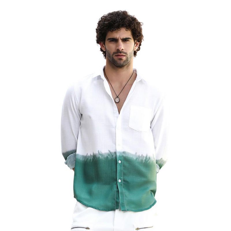 Men's Emerald Green Ombre-Plunge Regular Shirt