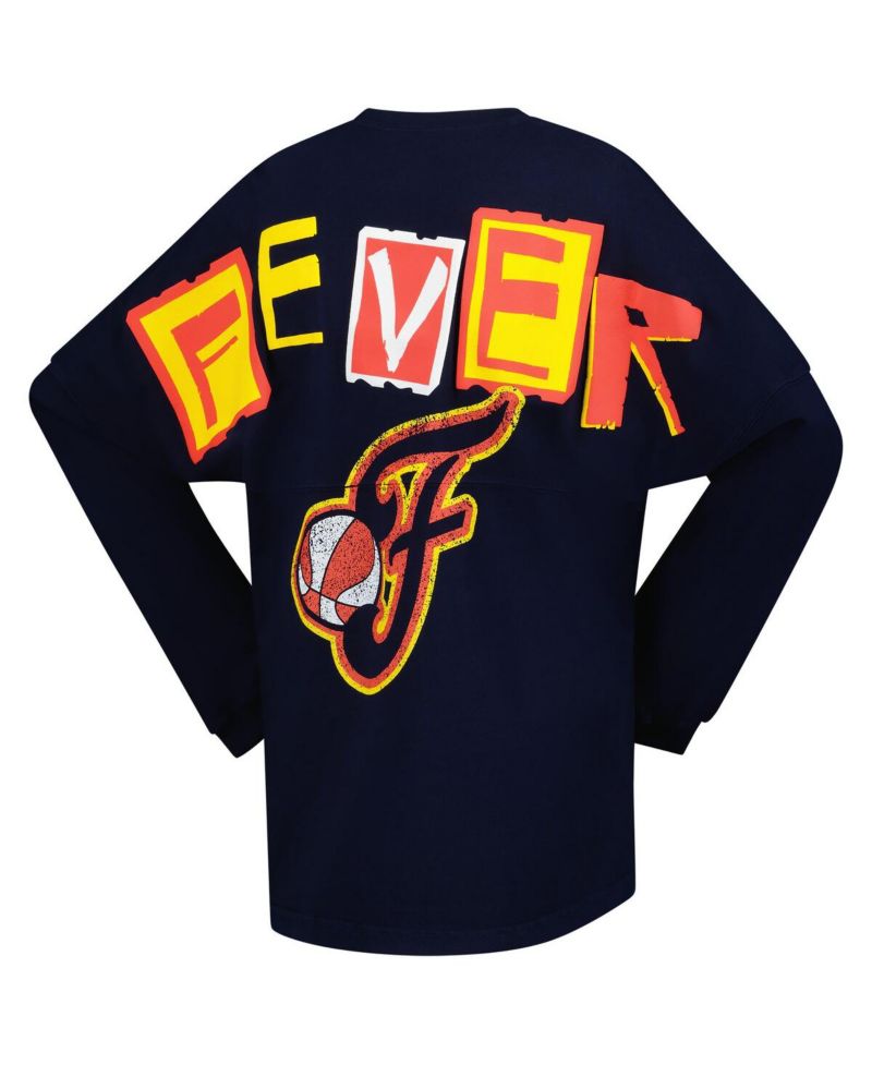 Women's Navy Indiana Fever Patches Oversized Long Sleeve T-Shirt