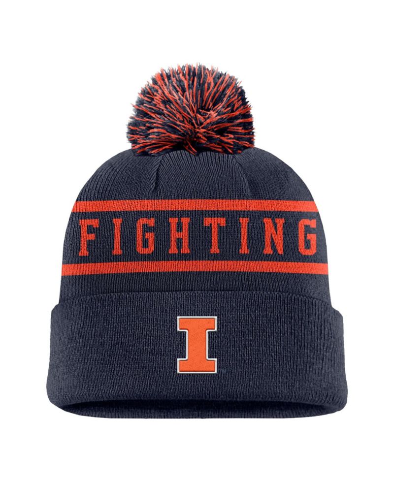 Men's Navy Illinois Fighting Illini Peak Cuffed Knit Hat with Pom