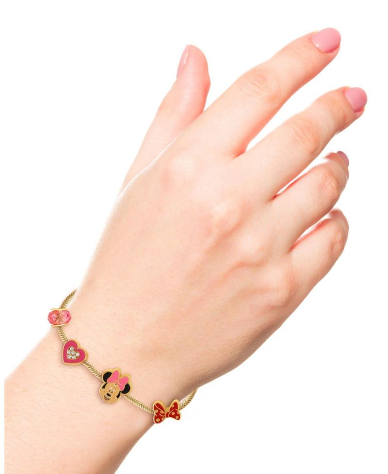 Minnie Mouse Bracelet for Women, 7" -Tone Charm Bracelet with 6 Unique Charms Official License