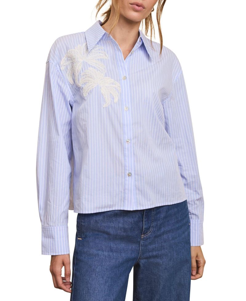 Women's Long-Sleeve Stripe Embroidered Shirt