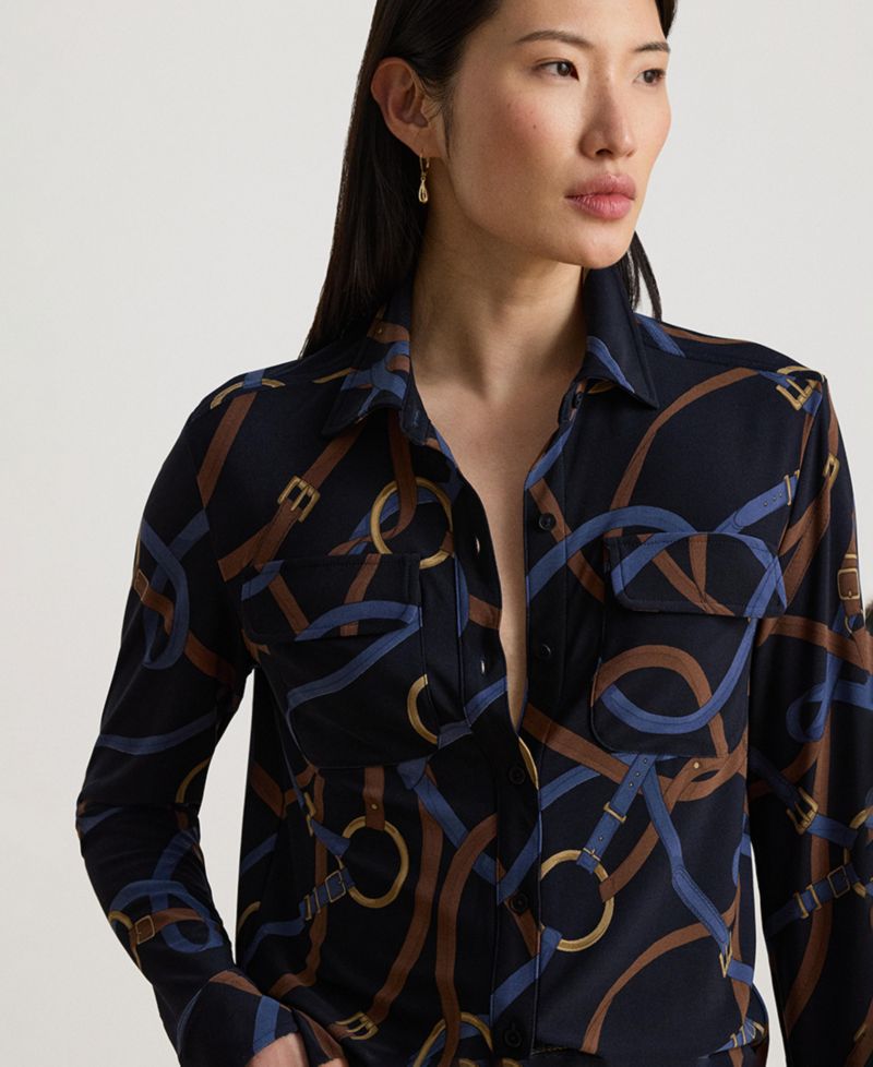 Women's Belting-Print Stretch Jersey Shirt