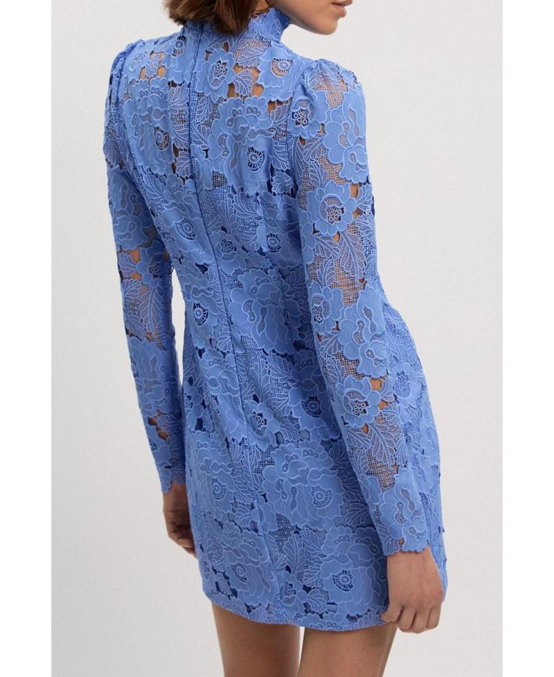 Women's Guipure Lace High Neck Woven Mini Dress