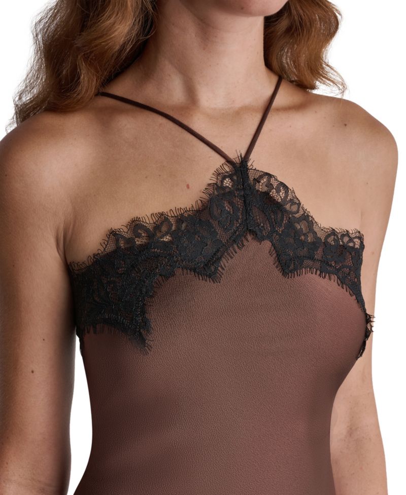 Women's Asymmetrical Halter Lace-Trim Midi Dress