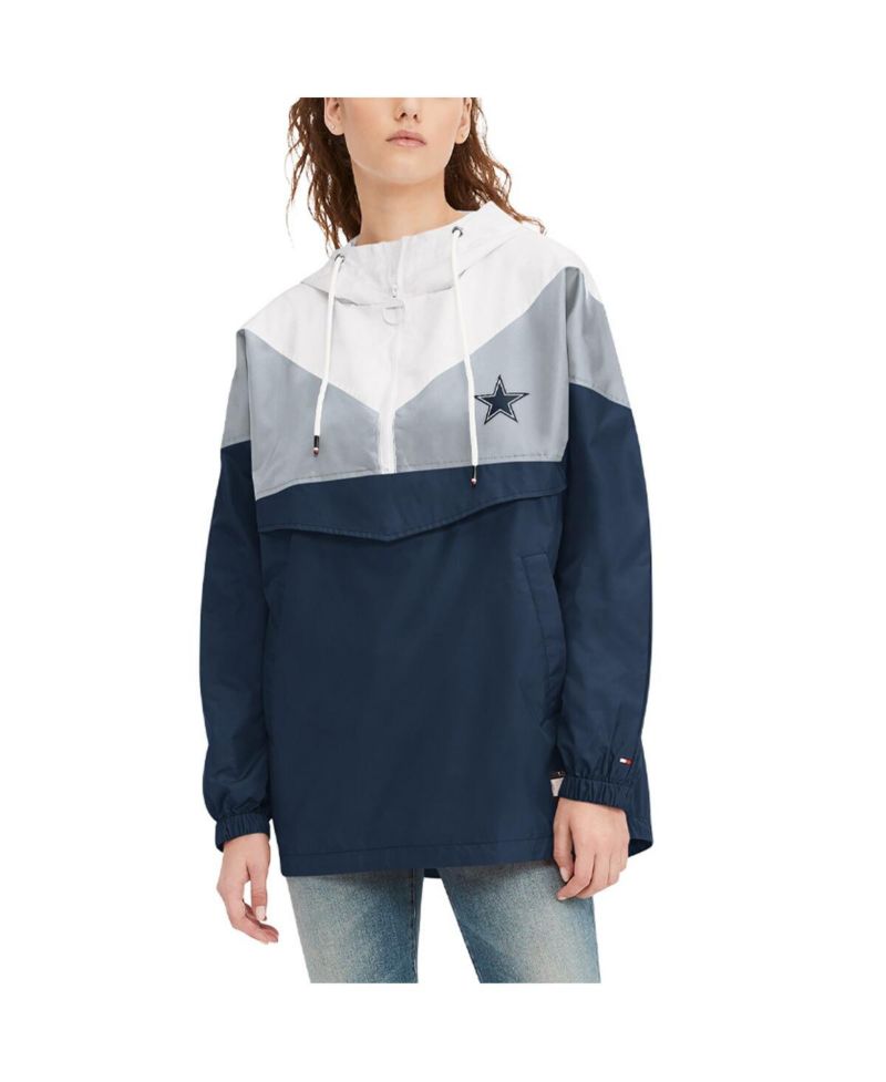Women's White, Navy Dallas Cowboys Staci Half-Zip Hoodie Windbreaker Jacket