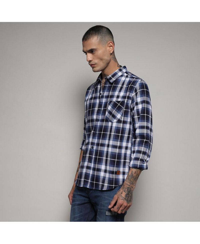 Men's Navy Blue Tartan Plaid Shirt