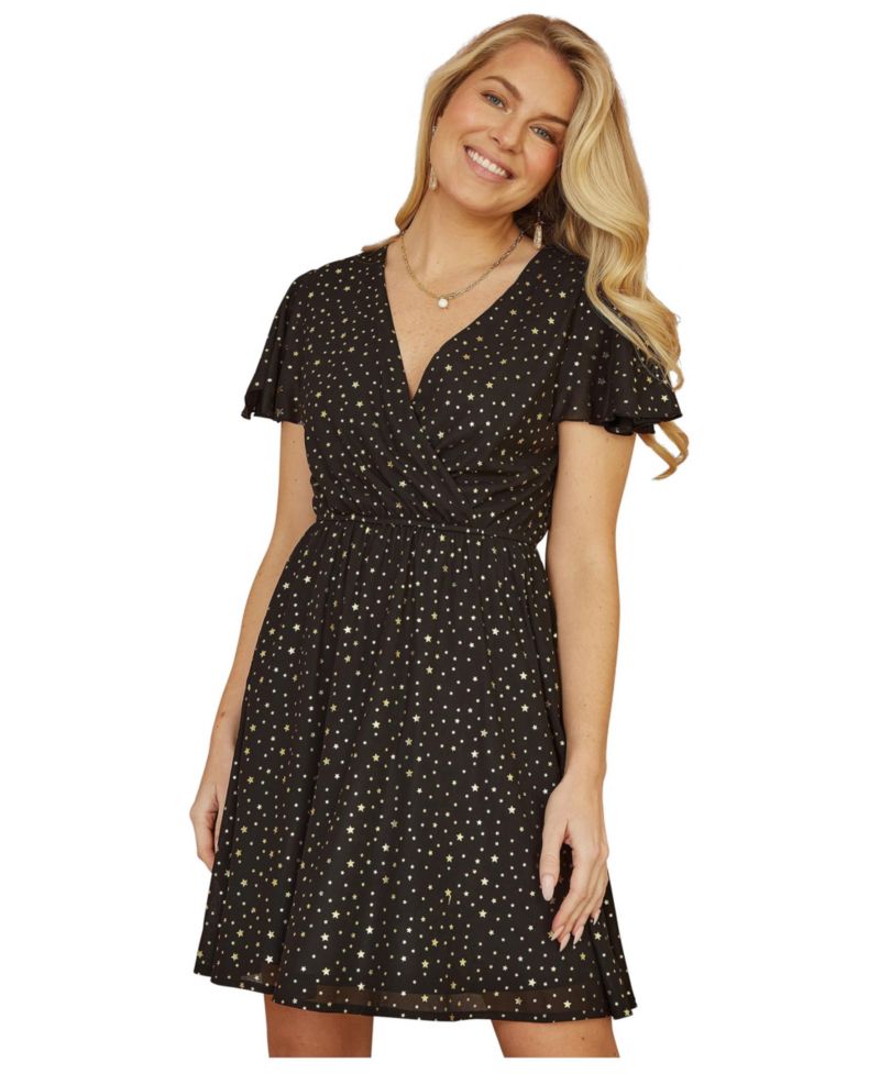 Women's Skater Dress With Mini Star Foil Print