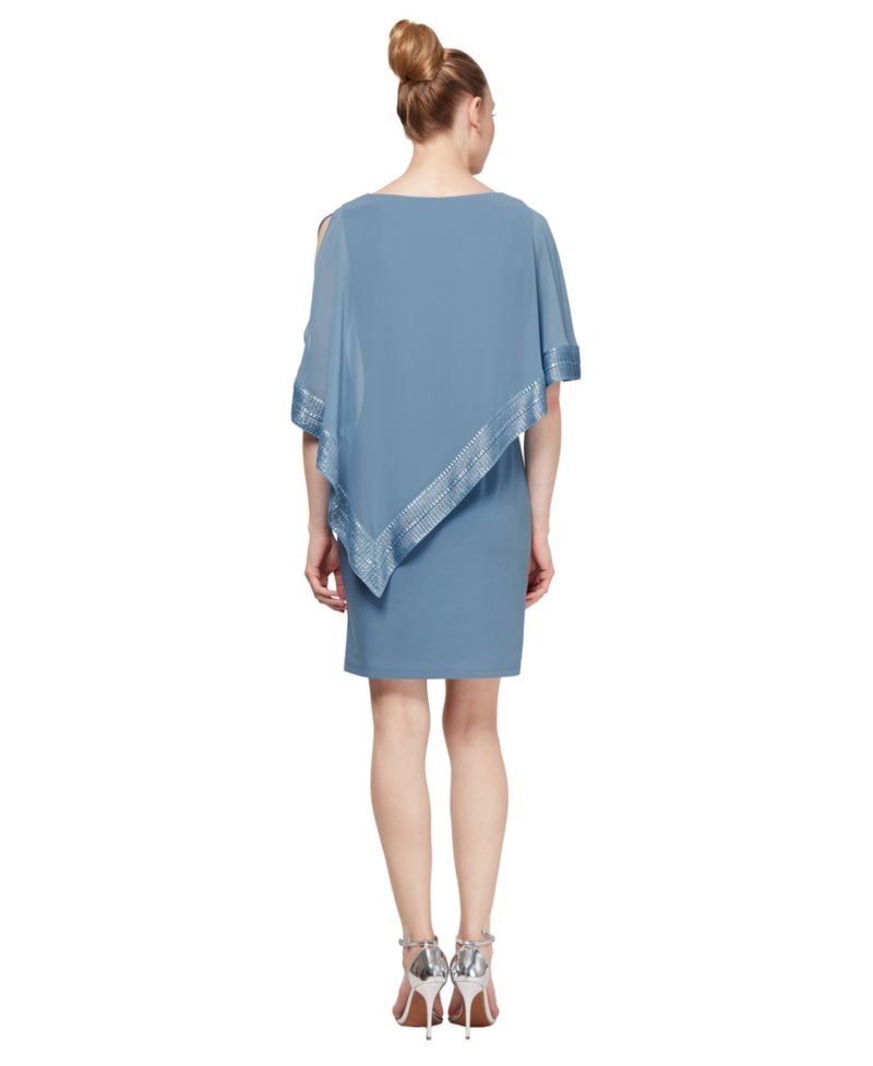 Metallic-Trim Capelet Sheath Dress