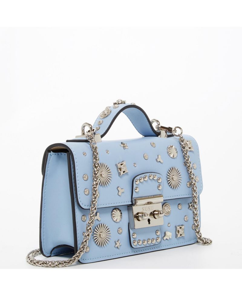 Small Leather Crossbody Bag Studded Purse Top Handle Structured Handbag