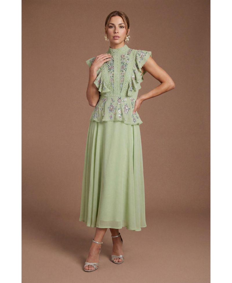 Petite Embellished Frill Midi Dress