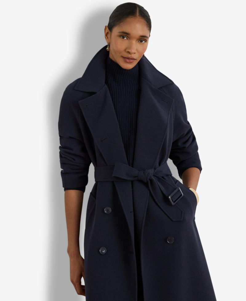 Women's Double Breasted Belted Crepe Trench Coat