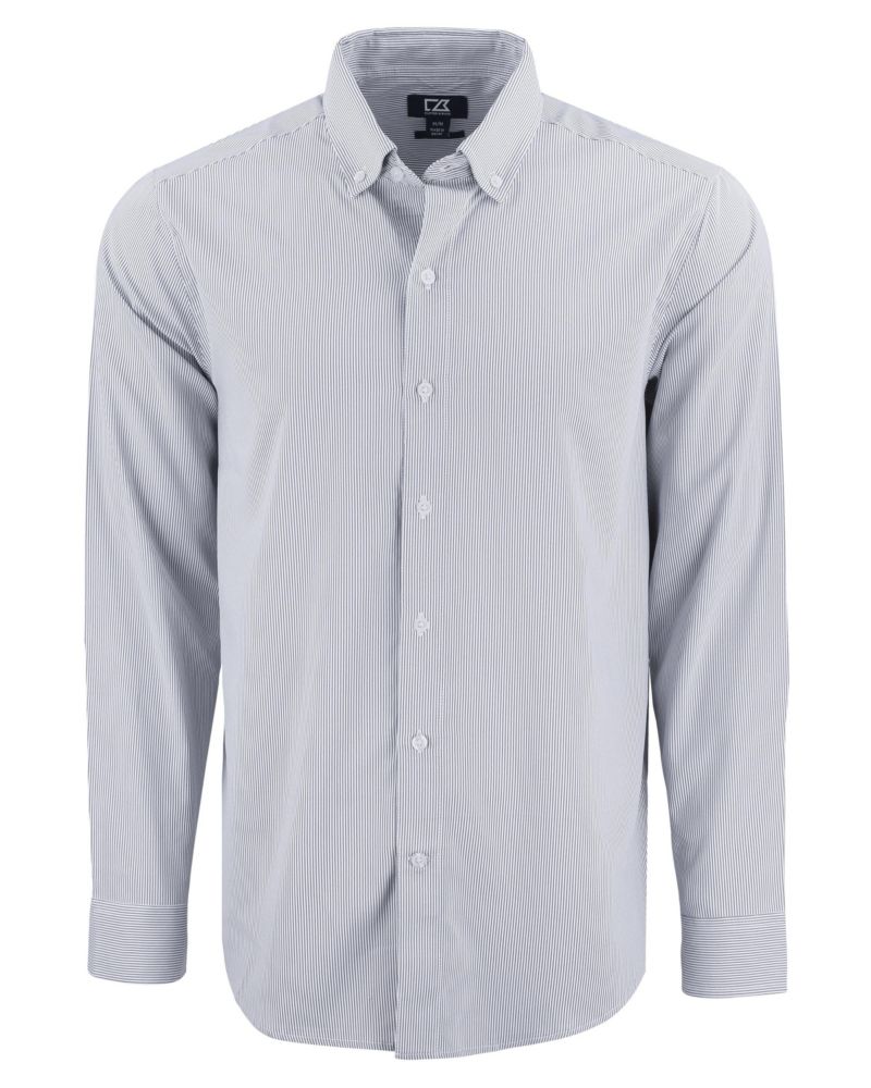 Men's Cutter and Buck Skyline Epic Confidence Recycled Pinstripe Long Sleeve Dress Shirt