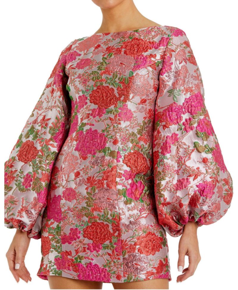 Women's Floral Brocade Balloon Sleeve Mini Dress