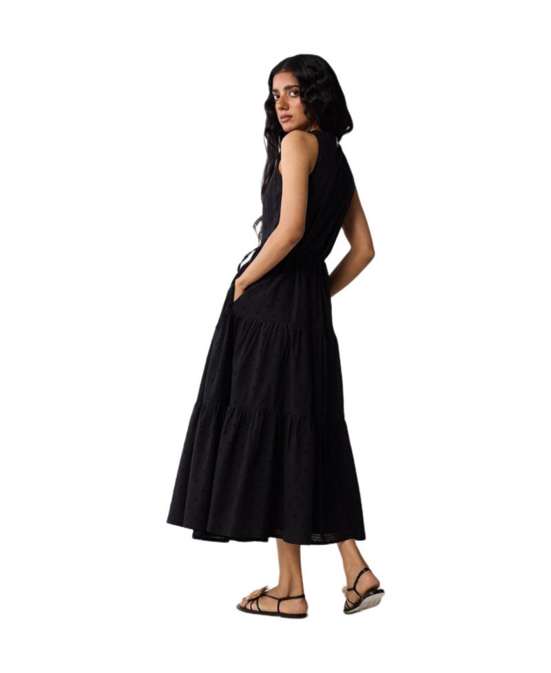 Women's Sleeveless Embroidered Wrap Dress with Tiers