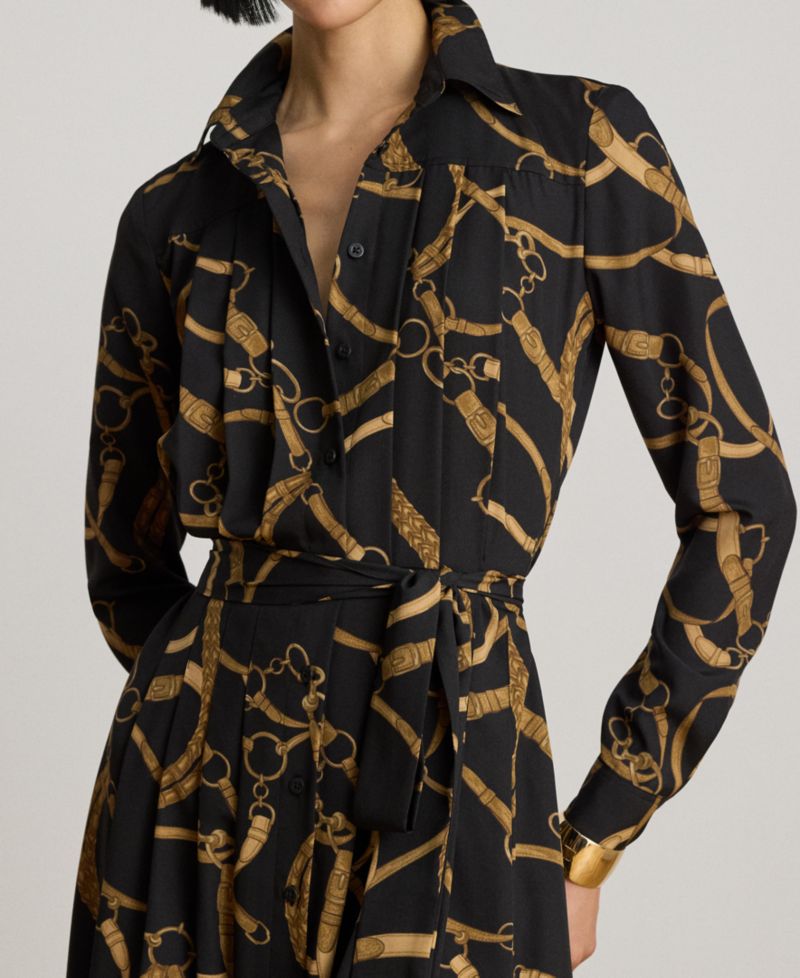 Women's Belting Print Pleated Shirt Dress