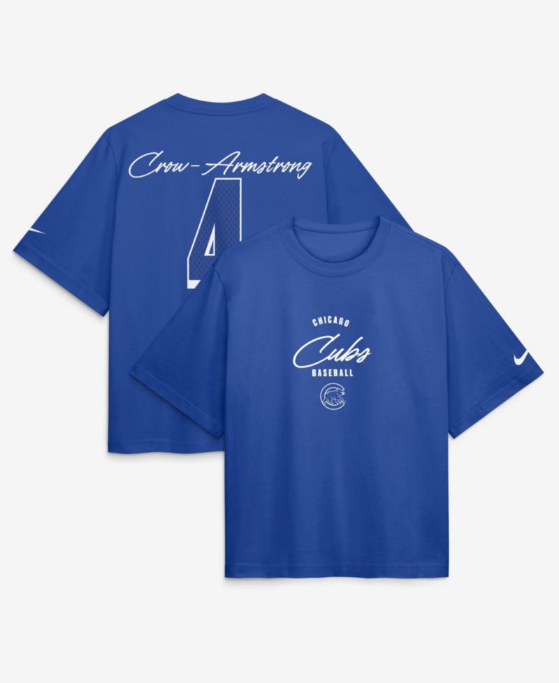 Women's Pete Crow-Armstrong Royal Chicago Cubs Premium Essentials Boxy Name & Number T-Shirt