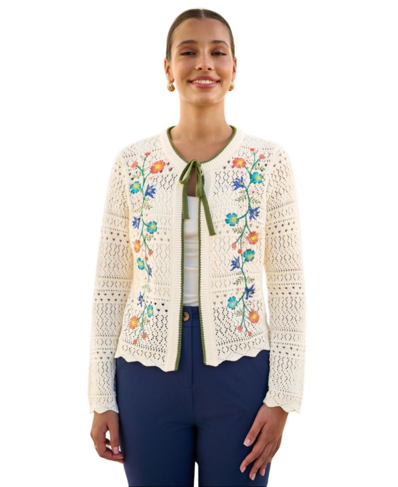 Women's Crochet Knitted Tie Front Cardigan