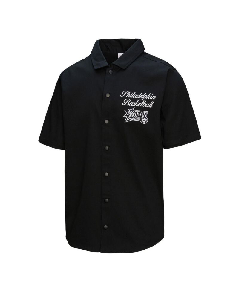 Men's Black Philadelphia 76ers Hardwood Classics Camp Shirt
