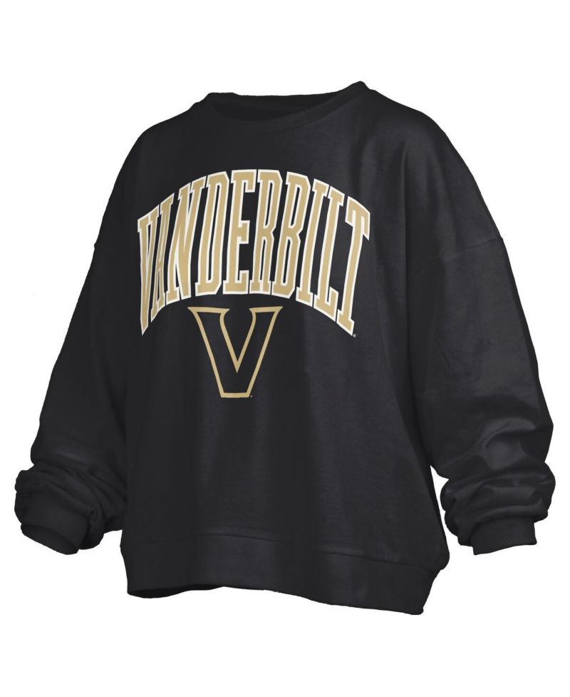 Women's Black Vanderbilt Commodores Janise Arch Over Logo Waist Length Oversized Pullover Sweatshirt