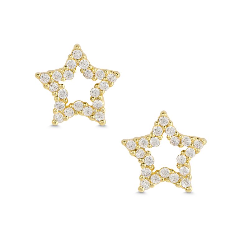 Girls Open Star CZ Stud Earrings in 18k Gold over Sterling Silver