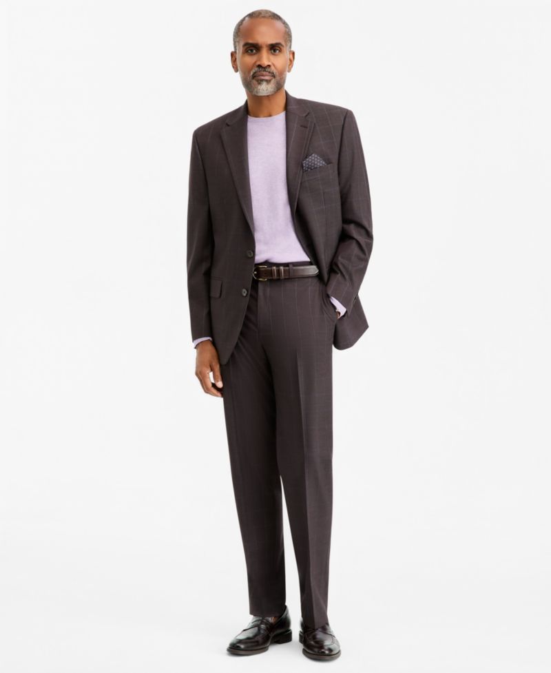 Men's Classic-Fit Brown & Blue Check Suit Separate Pants