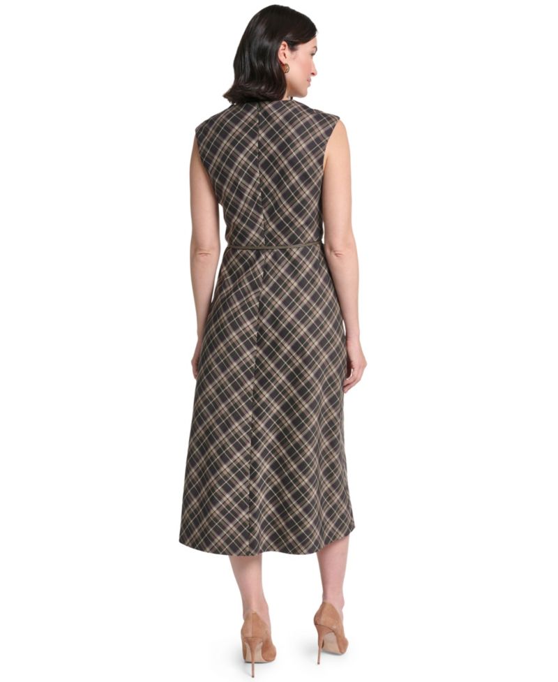 Women's Cap Sleeve Bias Plaid Midi Dress