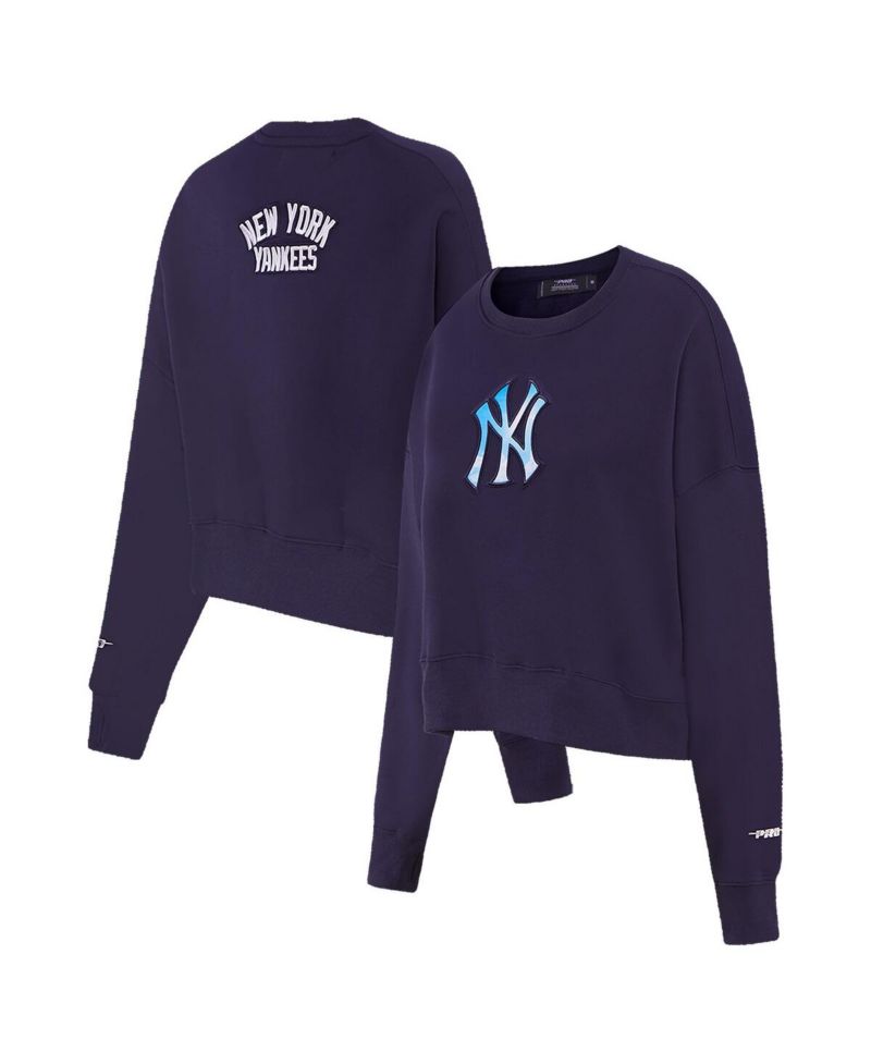 Women's Navy New York Yankees Painted Sky Pullover Sweatshirt