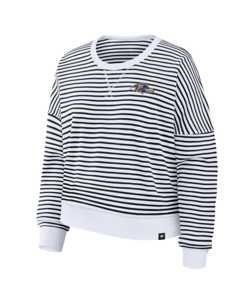 Women's White/Black Baltimore Ravens Striped Oversized French Terry Sweatshirt