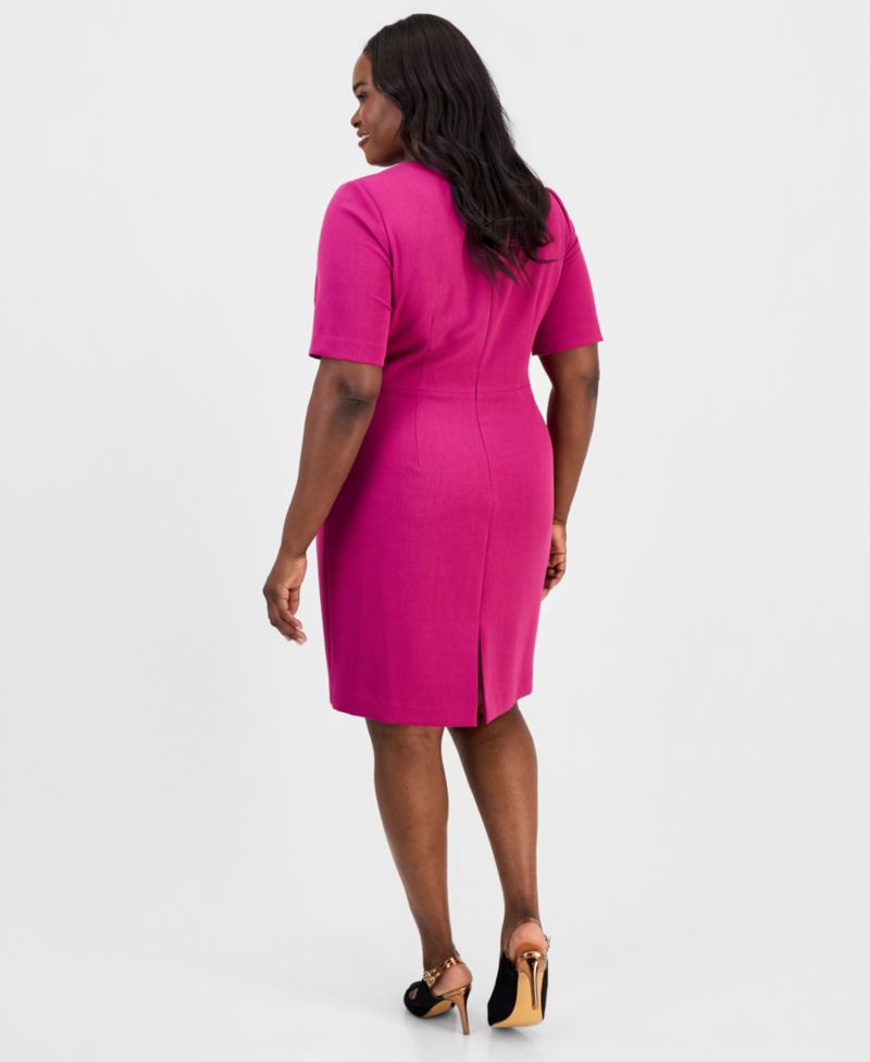 Plus Size Tie-Neck Elbow-Sleeve Sheath Dress