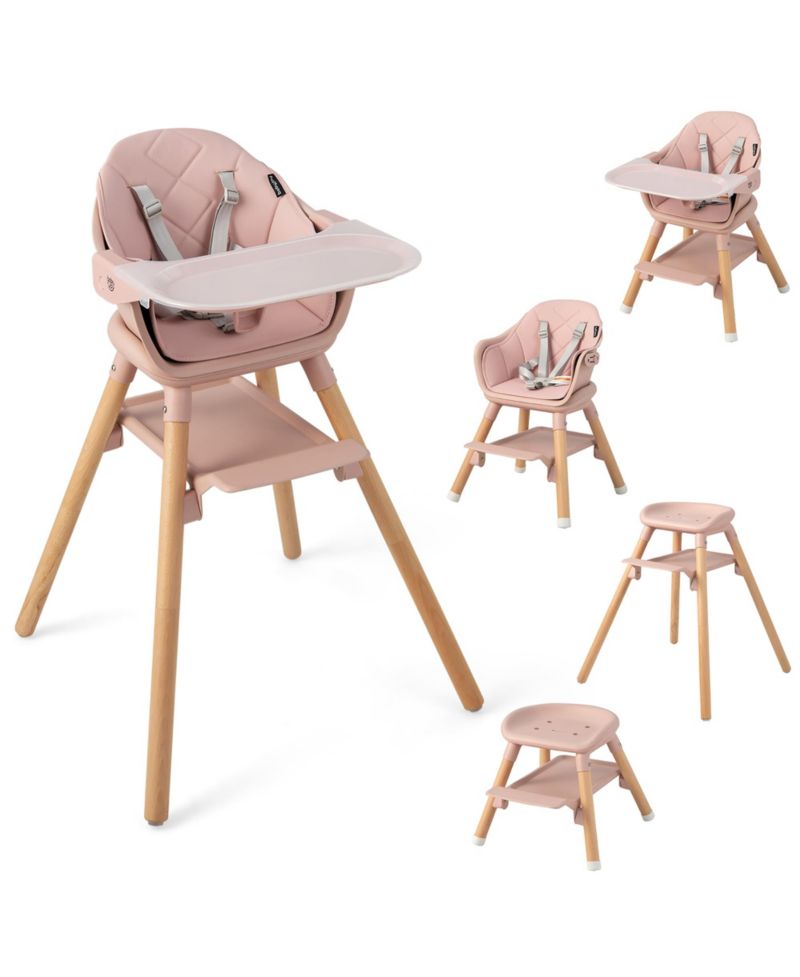 6-in-1 Convertible Wooden Baby Highchair Infant Feeding Chair with Removable Tray