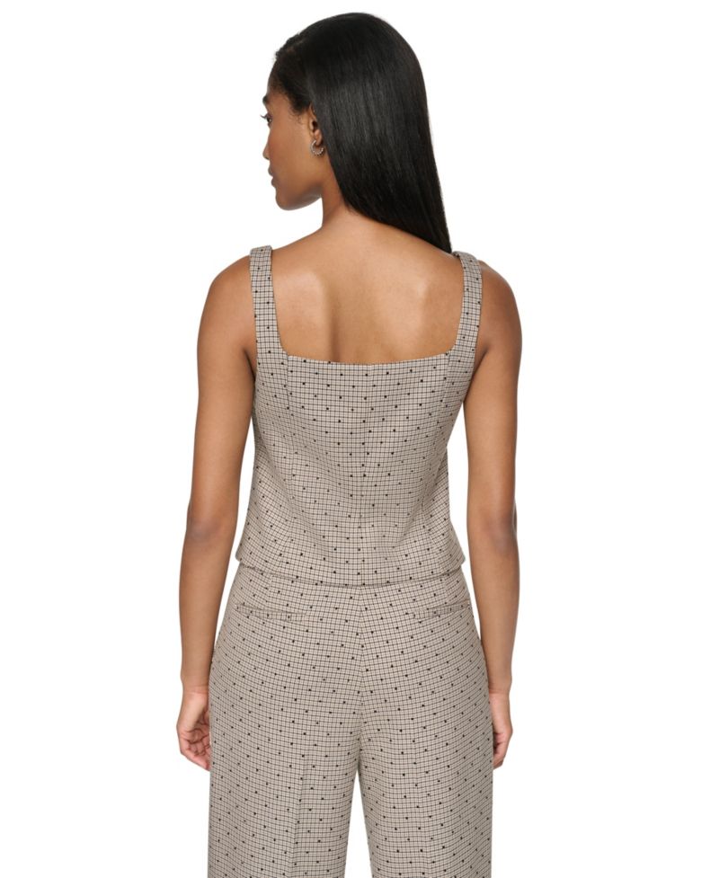 Women's Embellished Houndstooth Square Neck Vest