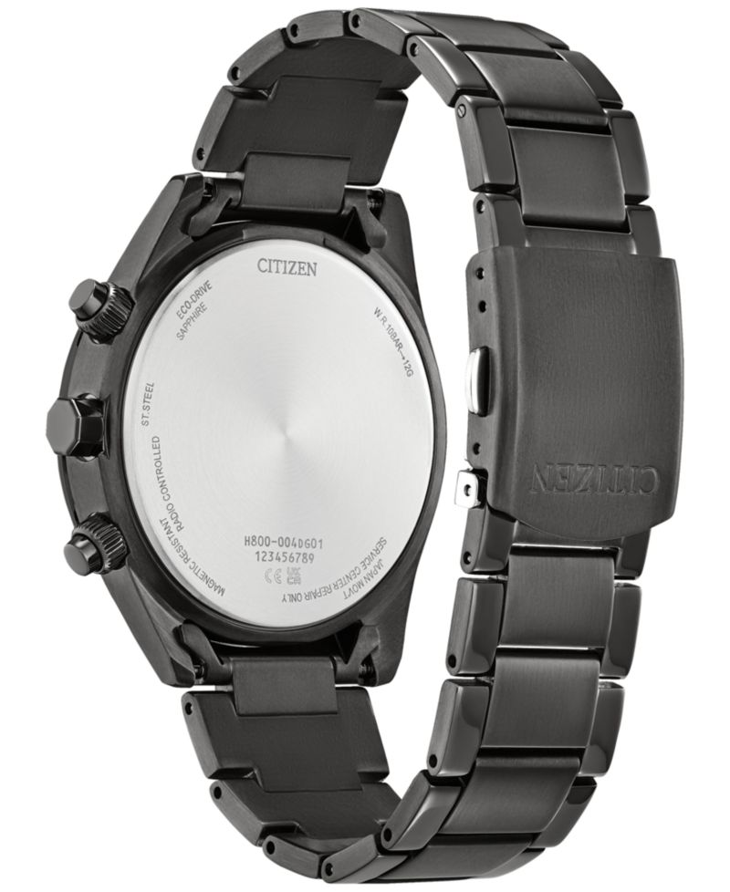 Eco-Drive Men's Chronograph Sport Luxury Radio Control Gray-Tone Stainless Bracelet Watch 43mm