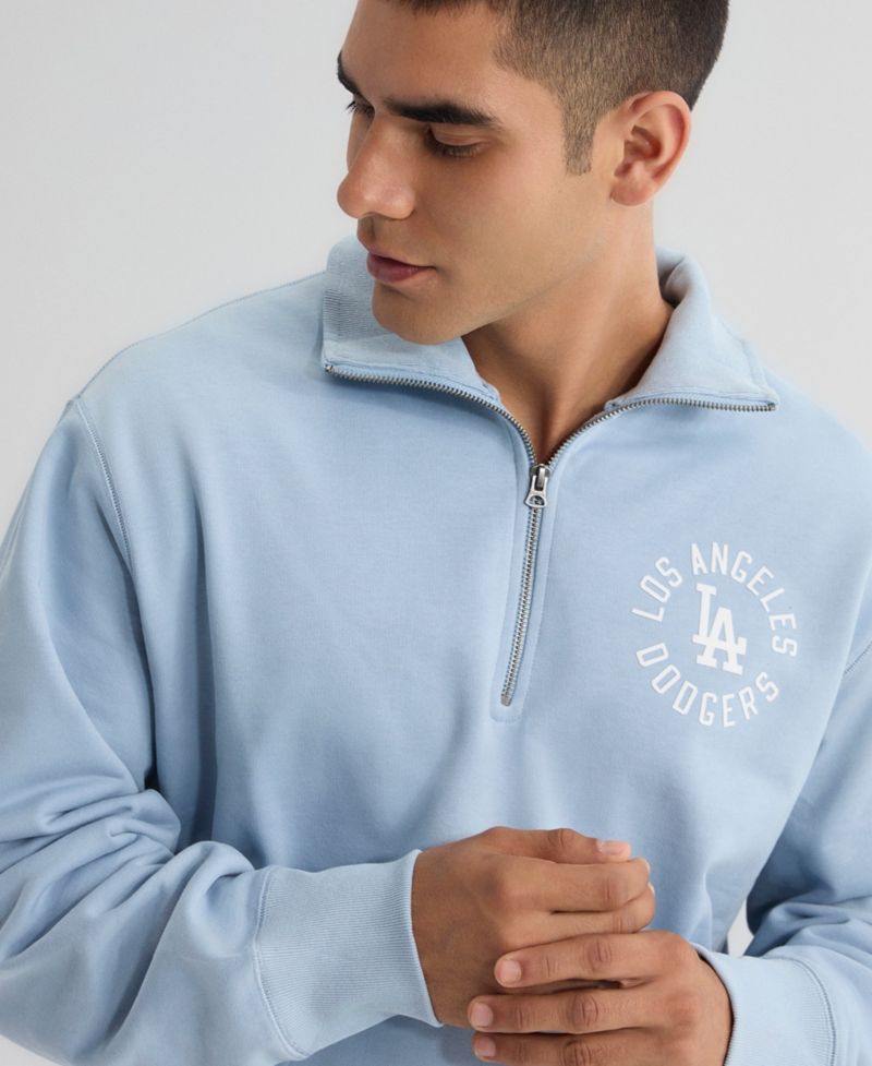 Men's Los Angeles Dodgers Iconic Relaxed-Fit Kangaroo-Pocket Quarter-Zip Sweatshirt