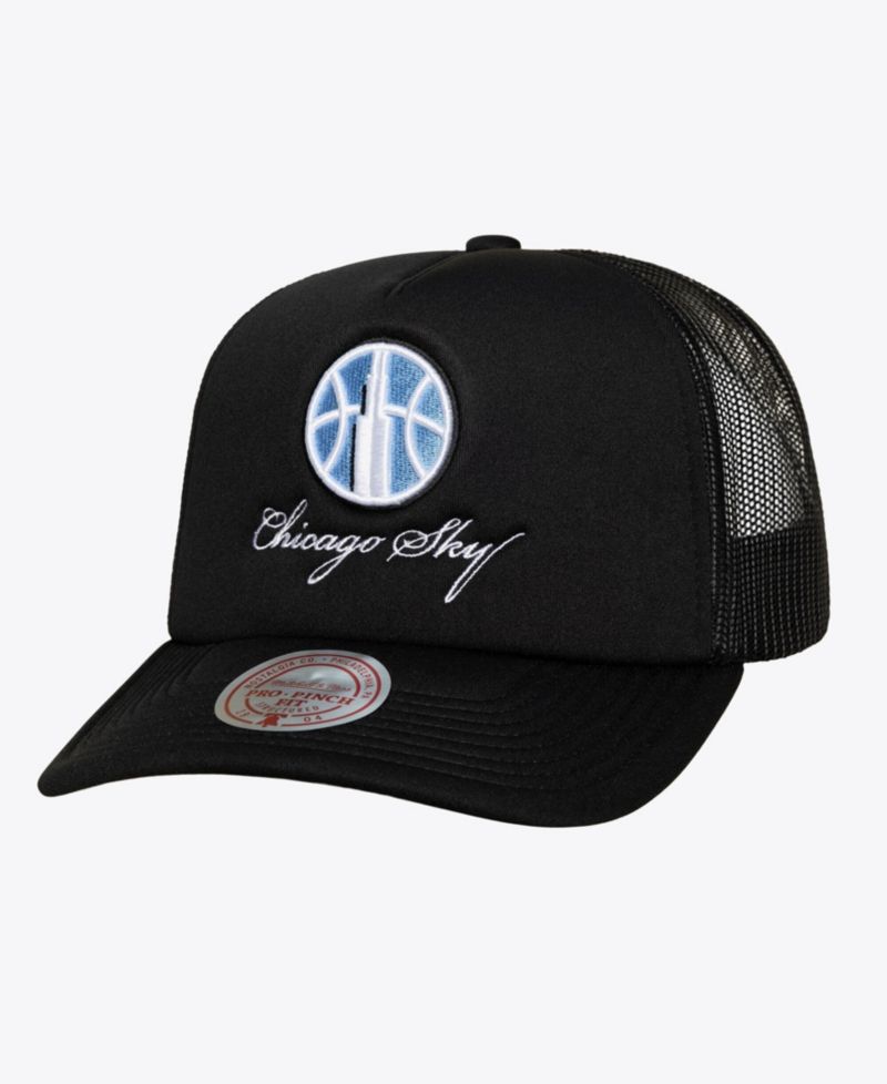 Men's and Women's Black Chicago Sky Script Pro Pinch Adjustable Trucker Hat