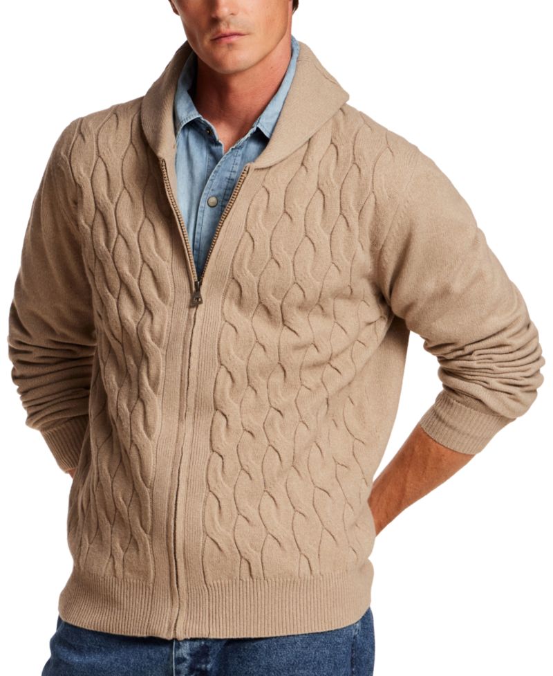 Men's Shawl Collar Cable Knit Sweater