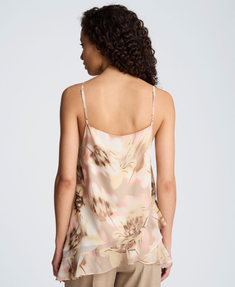 Women's Asymmetric Hem Ruffle-Sleeveless Cami Top