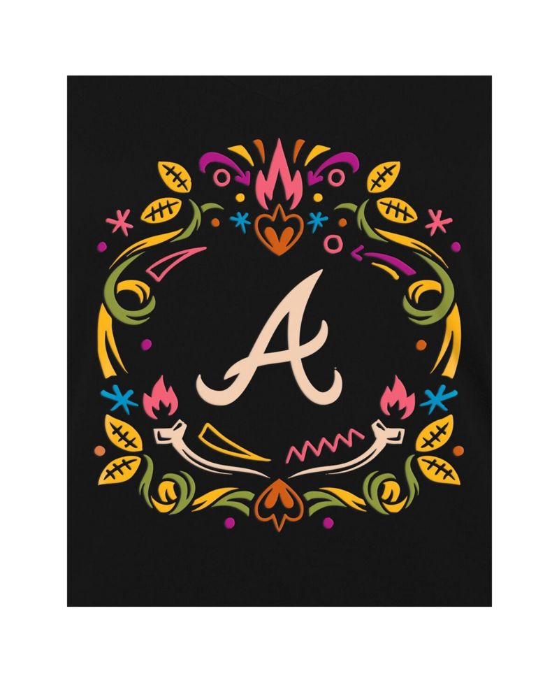 Women's Black Atlanta Braves Día De Los Muertos V-Neck T-Shirt