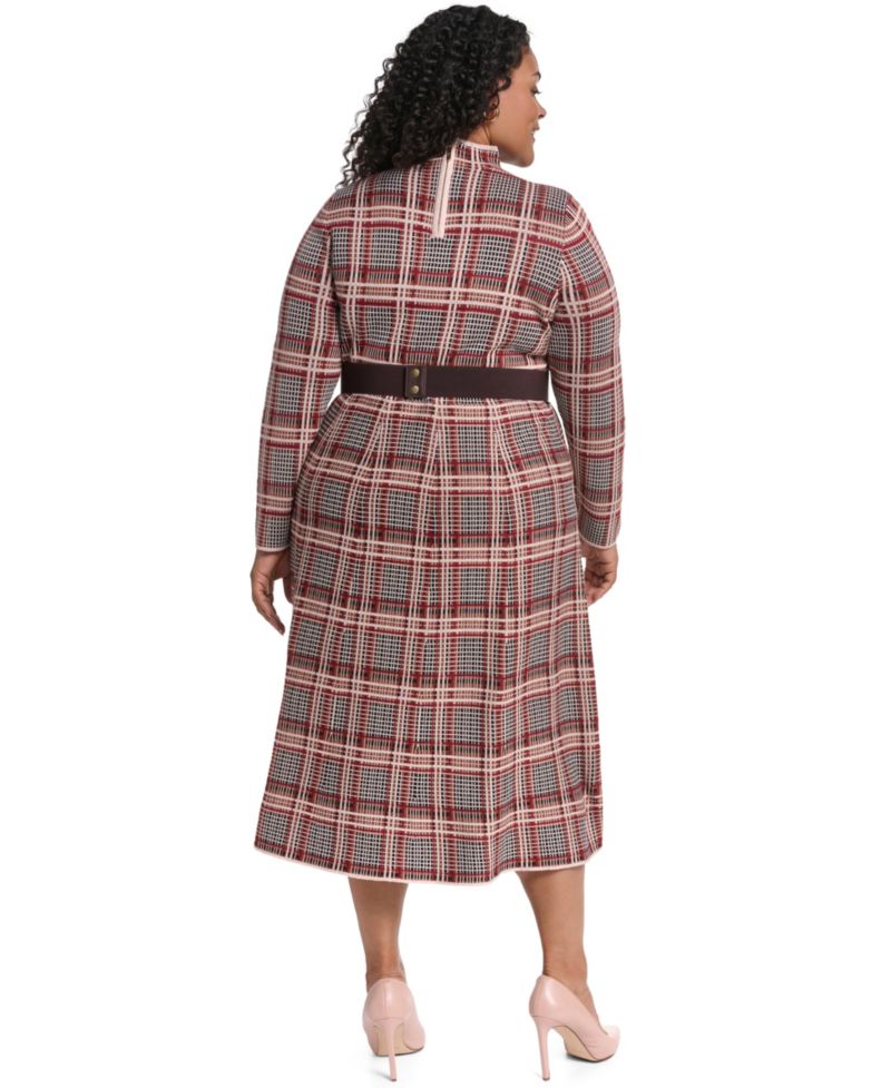Plus Mock Neck Long-Sleeve Fit & Flare Dress